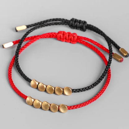 Tibetan Buddhist Creative Irregular Copper Beads Red Black Rope Pulling Bracelet for Women Men Handmade Knots Thread Bracelets