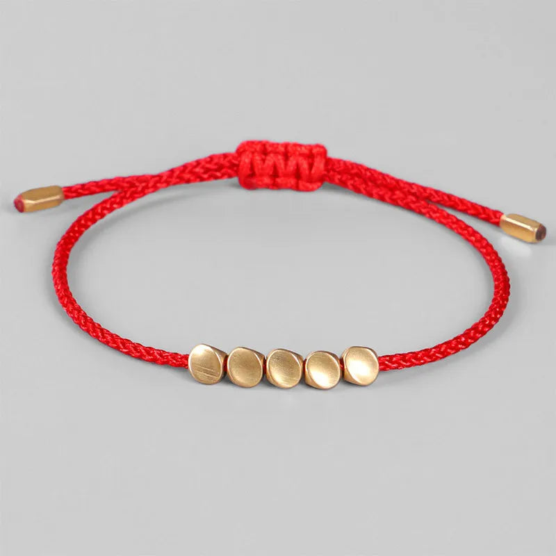 Tibetan Buddhist Creative Irregular Copper Beads Red Black Rope Pulling Bracelet for Women Men Handmade Knots Thread Bracelets