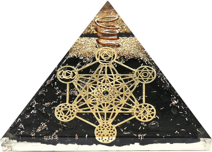 Black Tourmaline Orgone Pyramid – Lotus Flower of Life Energy Generator for Protection & Healing
