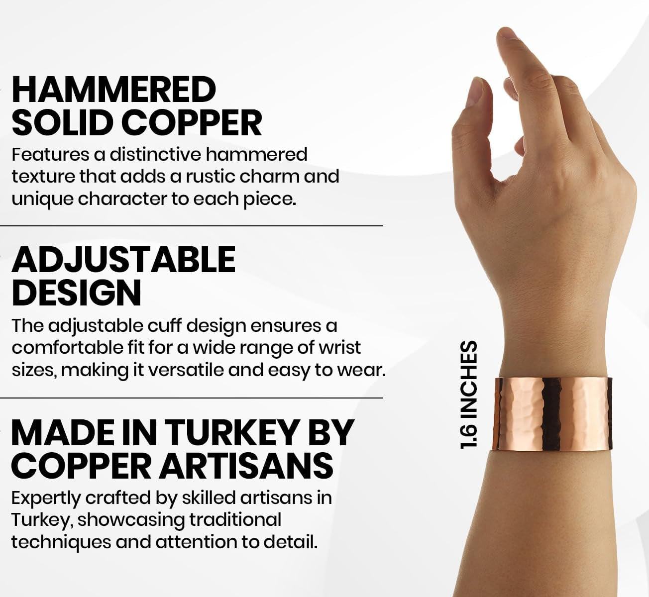 Hammered Turkish Copper Cuff Bracelet – 100% Pure