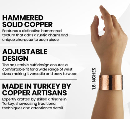 Hammered Turkish Copper Cuff Bracelet – 100% Pure