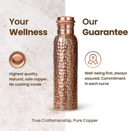 Pure Copper Water Bottle – 34oz Hammered Ayurvedic Vessel, Leak-Proof & Eco-Friendly Design