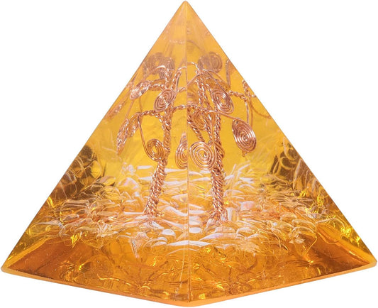 Yellow Crystal Orgone Pyramid with Copper Tree of Life – EMF Protection