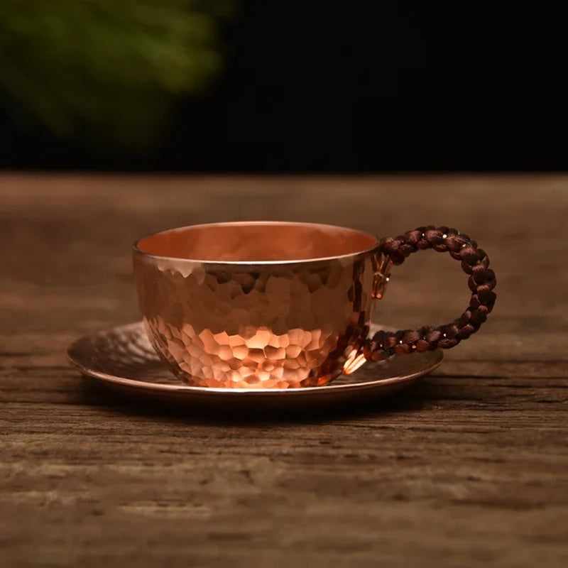 1Pc Handmade Thickened Pure Copper Water Tea Wine Espresso Cup with Copper Dishes Anti-Scalding Handle