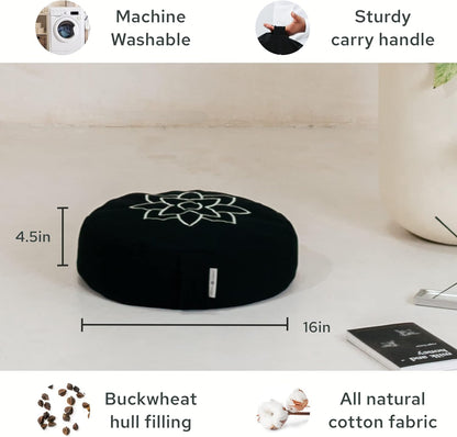 Mindful & Modern Large Meditation Cushion — Crescent Zafu with Buckwheat Fill