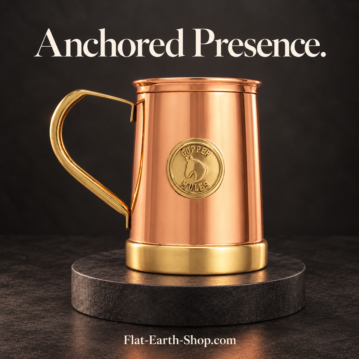 anchored presence copper drinkware in a dark studio scene