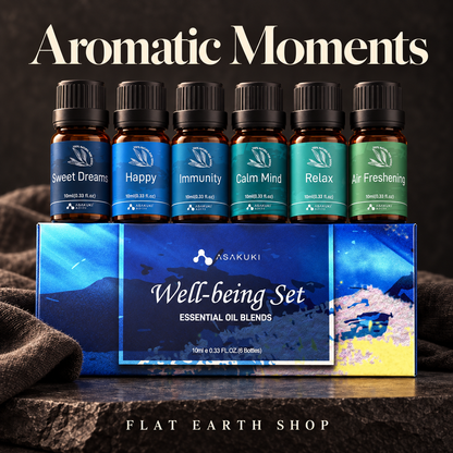 ASAKUKI Essential Oil Blend Gift Set — Aromatic Moments | 6 × 10 ml — dark studio view 2