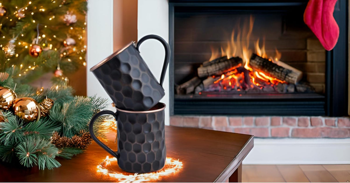Black Copper Mug Set — Midnight Honeycomb | 2 × 20 oz