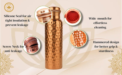 Luxury 100% Pure Copper Water Bottle - 34 OZ – |BPA Free| Ayurvedic Copper Drinking Bottle for Women and Men – | Lab-Tested, Heavy Duty & Leak-Proof | Copper Vessel (Luxury Gift Box Included)