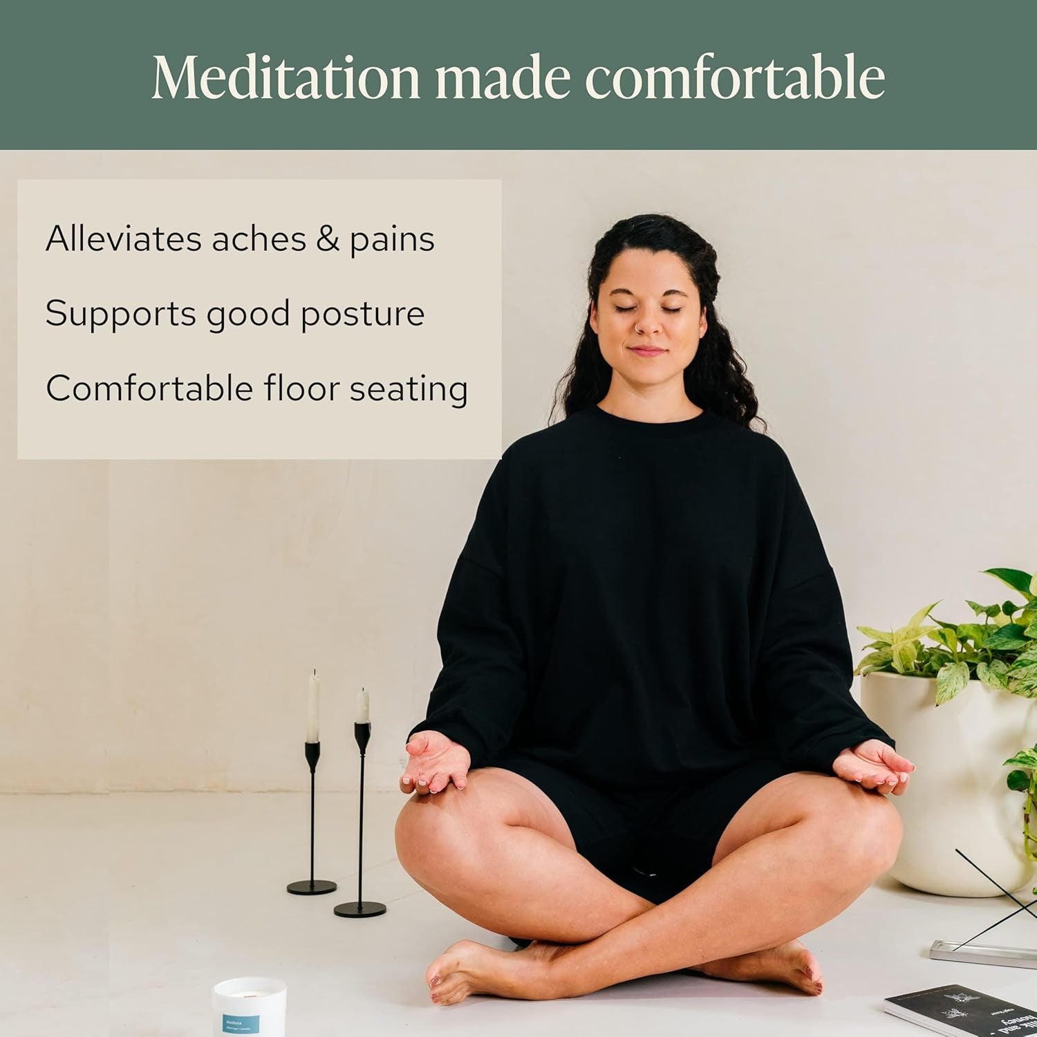 Mindful & Modern Large Meditation Cushion — Crescent Zafu with Buckwheat Fill