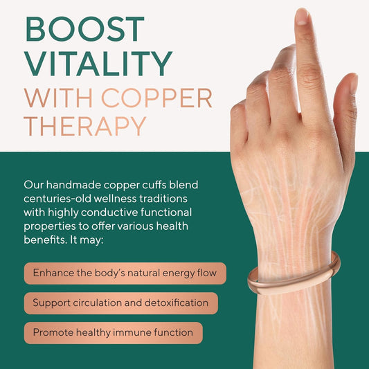 Handmade Pure Copper Bracelet Cuff — Authentic Tibetan Bangle for Men & Women