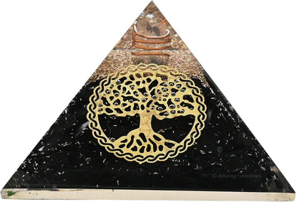 Black Tourmaline Orgone Pyramid – Lotus Flower of Life Energy Generator for Protection & Healing