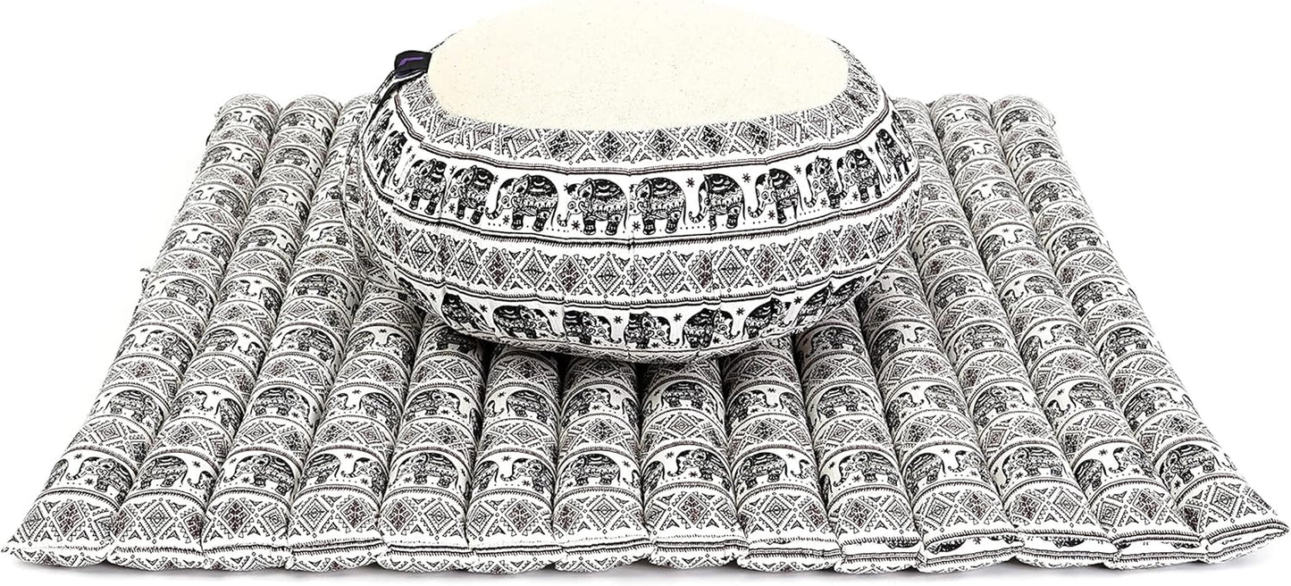Meditation Cushion Set — Zafu & Roll-Up Zabuton with Kapok Fill