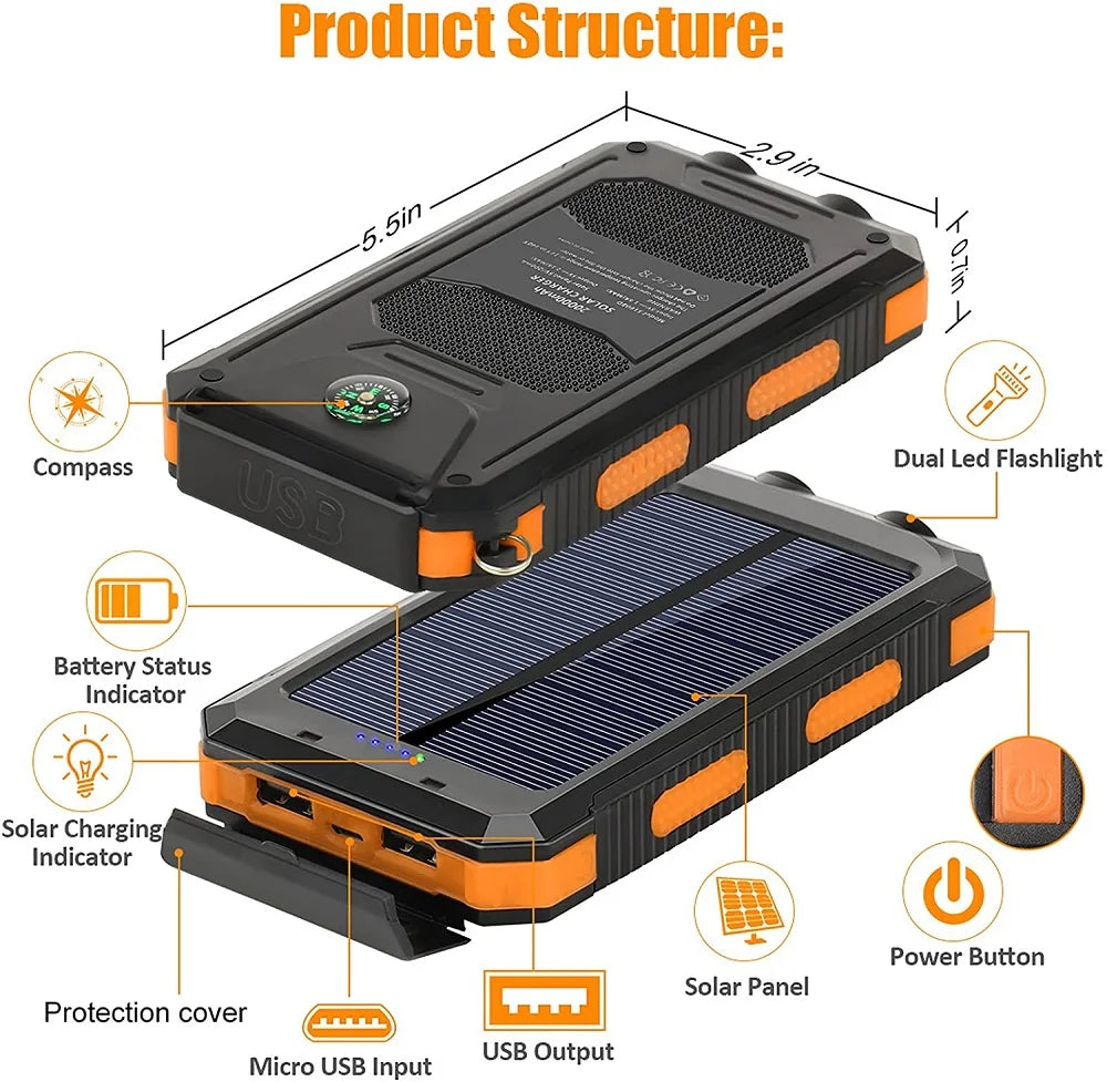 Solar Power Bank 80,000mAh – Ultra-High Capacity Portable Charger with LED Flashlight & Solar Charging