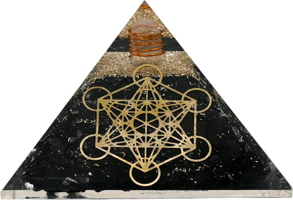 Black Tourmaline Orgone Pyramid – Lotus Flower of Life Energy Generator for Protection & Healing