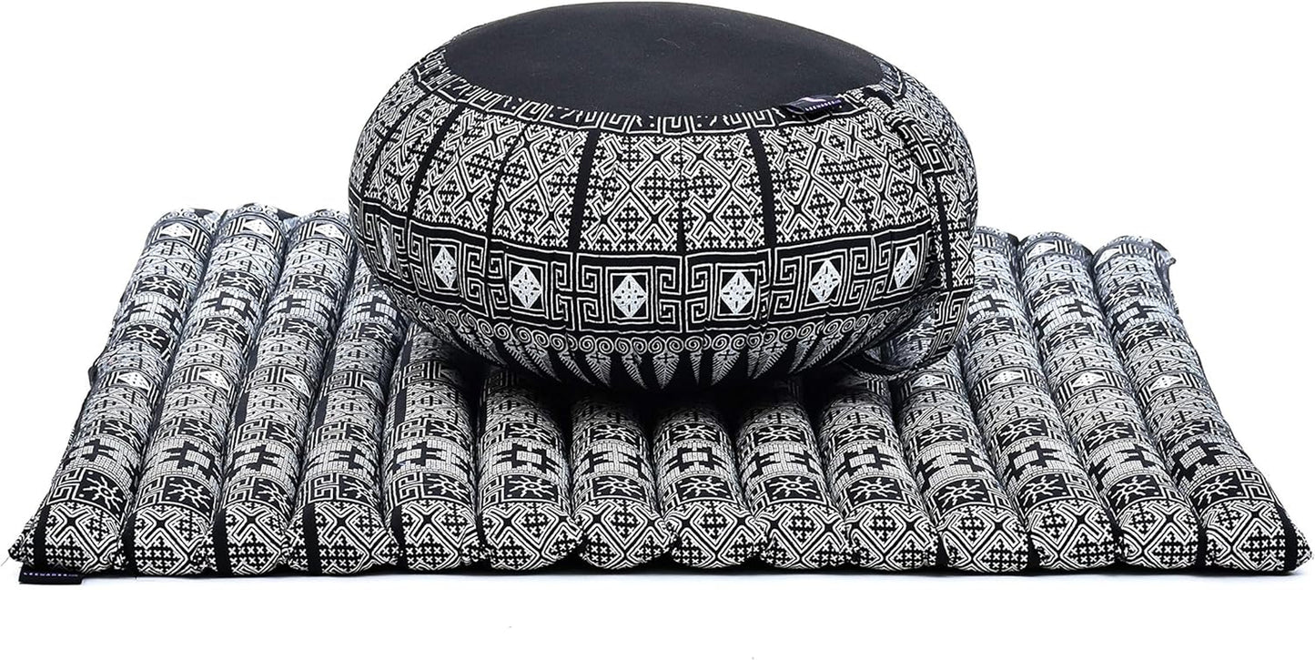 Meditation Cushion Set — Zafu & Roll-Up Zabuton with Kapok Fill