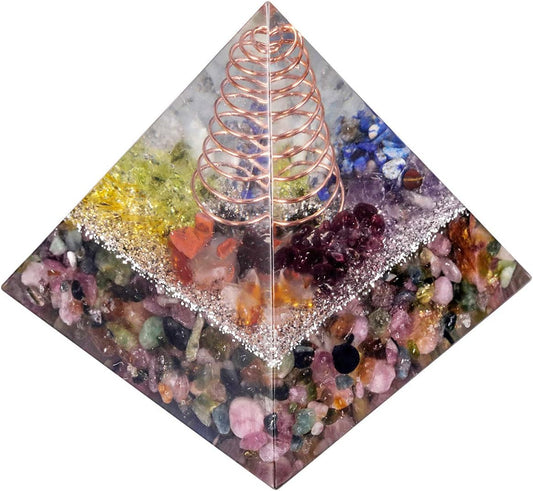 Tourmaline Orgone Pyramid with Copper & Quartz – Energy Generator for Protection, Meditation, and Chakra Balancing