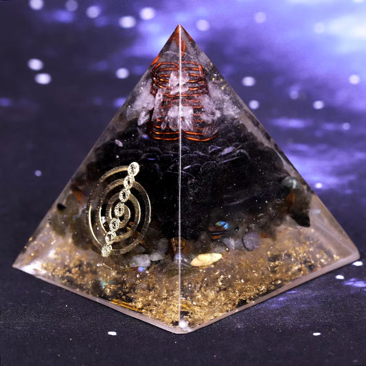 Black Orgonite Pyramid – Muladhara Chakra Obsidian & Labradorite for Spiritual Protection & Energy Balance