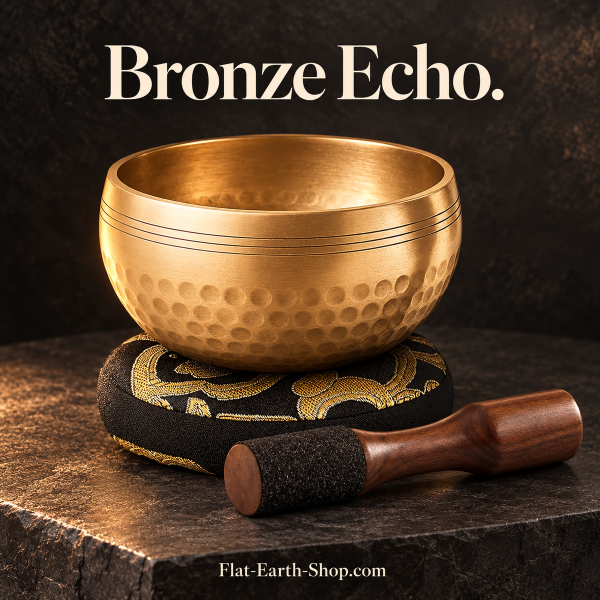 bronze echo singing bowl set in dark studio