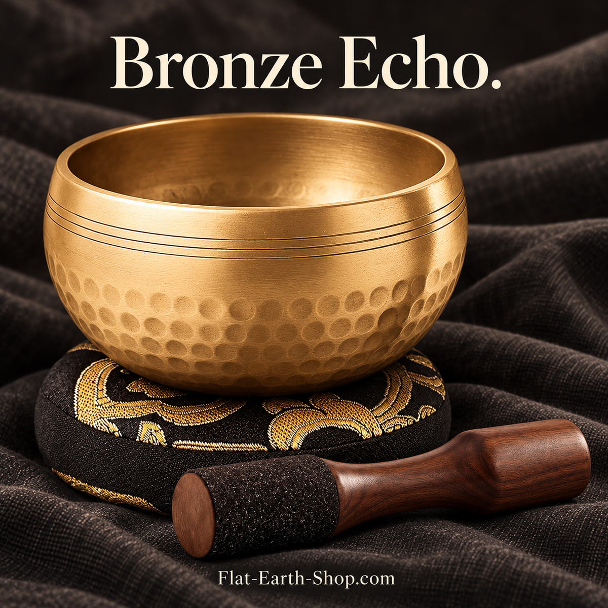 bronze echo singing bowl set in dark studio