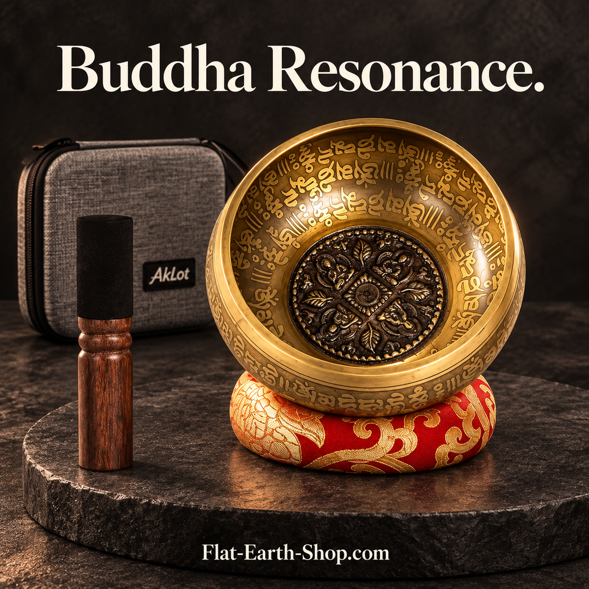 buddha resonance singing bowl set in dark studio