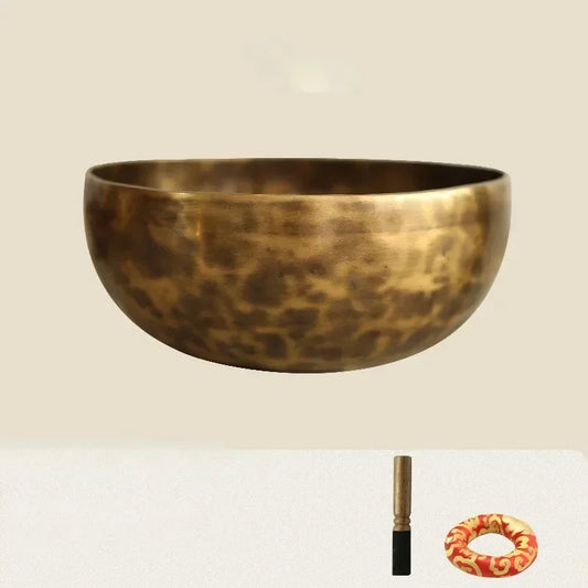 Large Tibetan Malang Singing Bowl Set — Vintage Brass & Copper Sound Healing Instrument for Meditation & Sacred Spaces