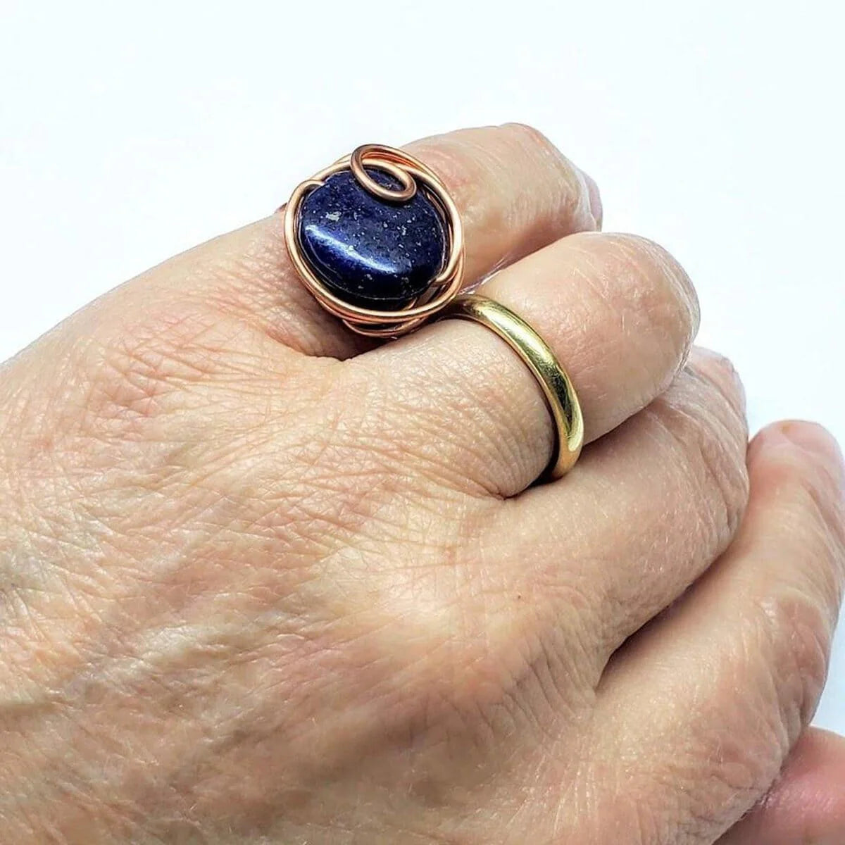 Wire Wrapped Lapis Lazuli Copper Ring