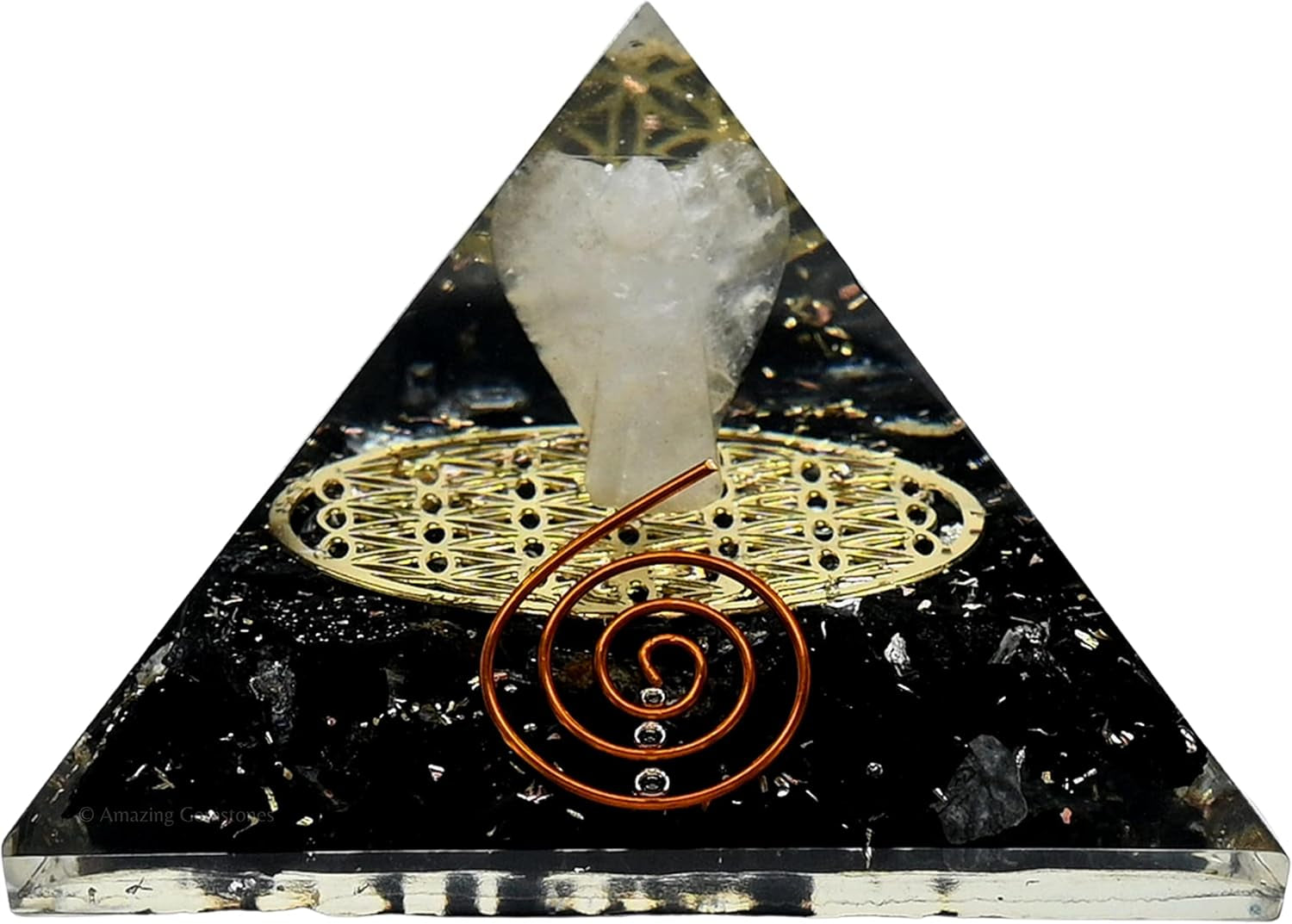 Black Tourmaline Orgone Pyramid – Lotus Flower of Life Energy Generator for Protection & Healing