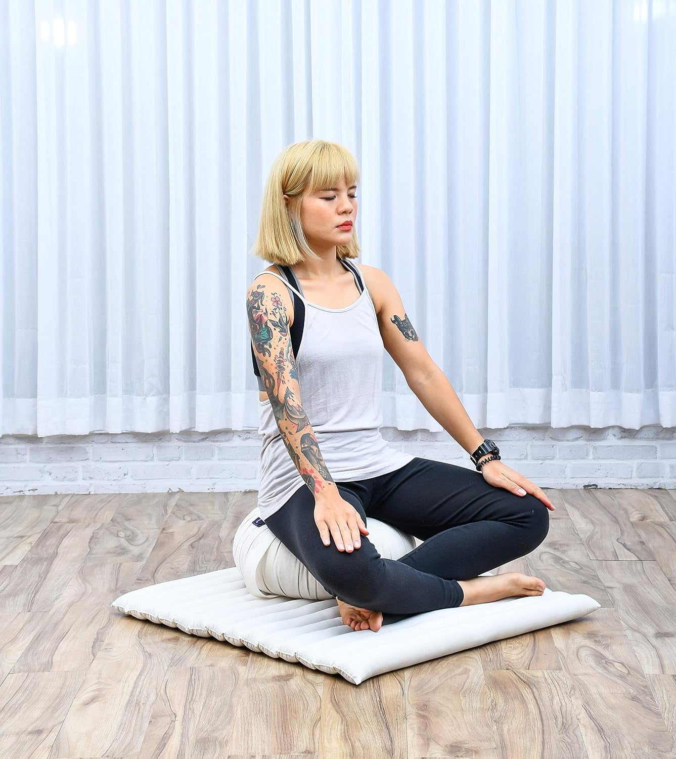 Meditation Cushion Set — Zafu & Roll-Up Zabuton with Kapok Fill