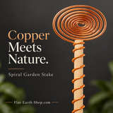 Close-up of a copper-colored spiral wire top and wire-wrapped wooden garden stake against a dark background.