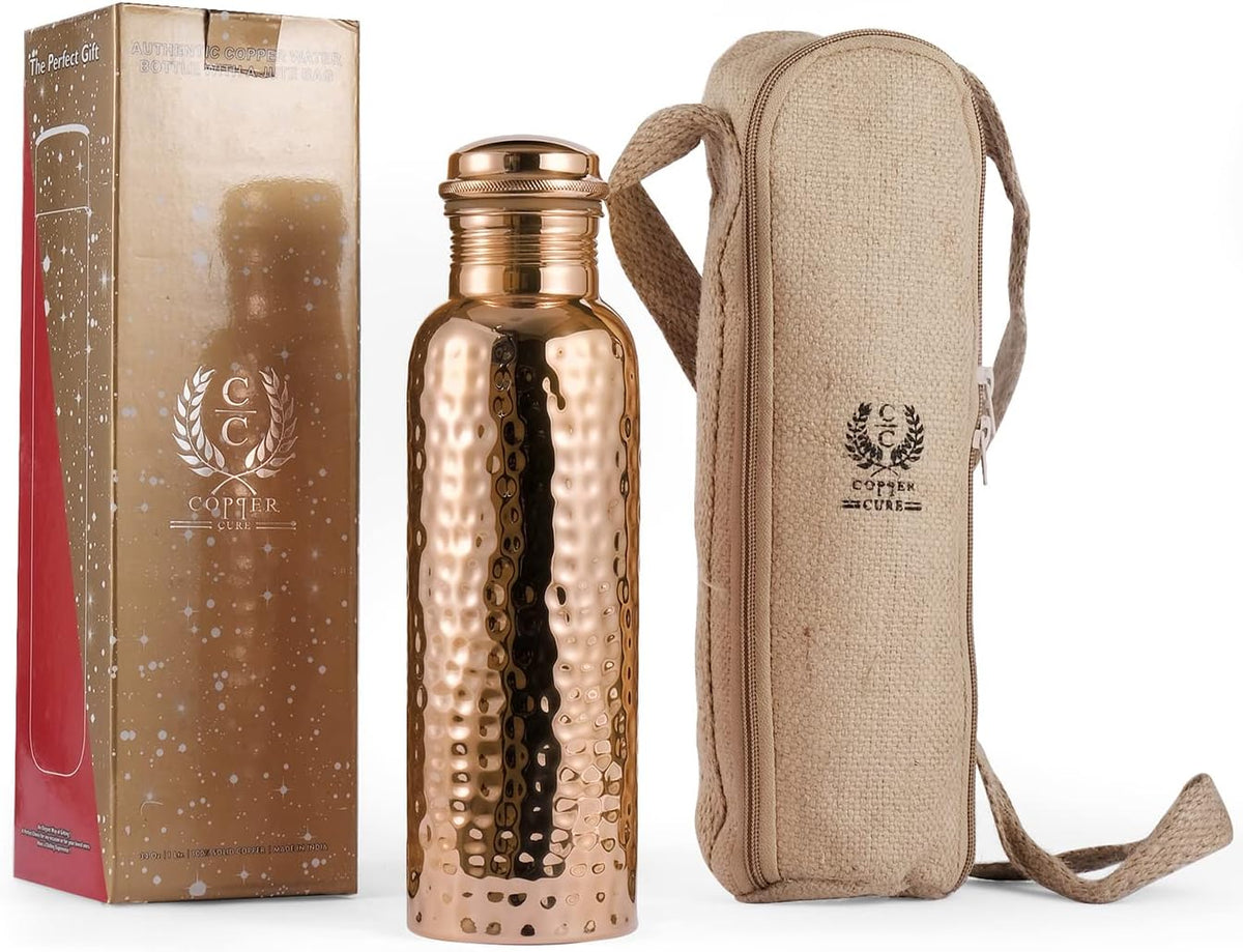 Copper Water Bottle & Jute Bag — Woven Journey | 34 oz
