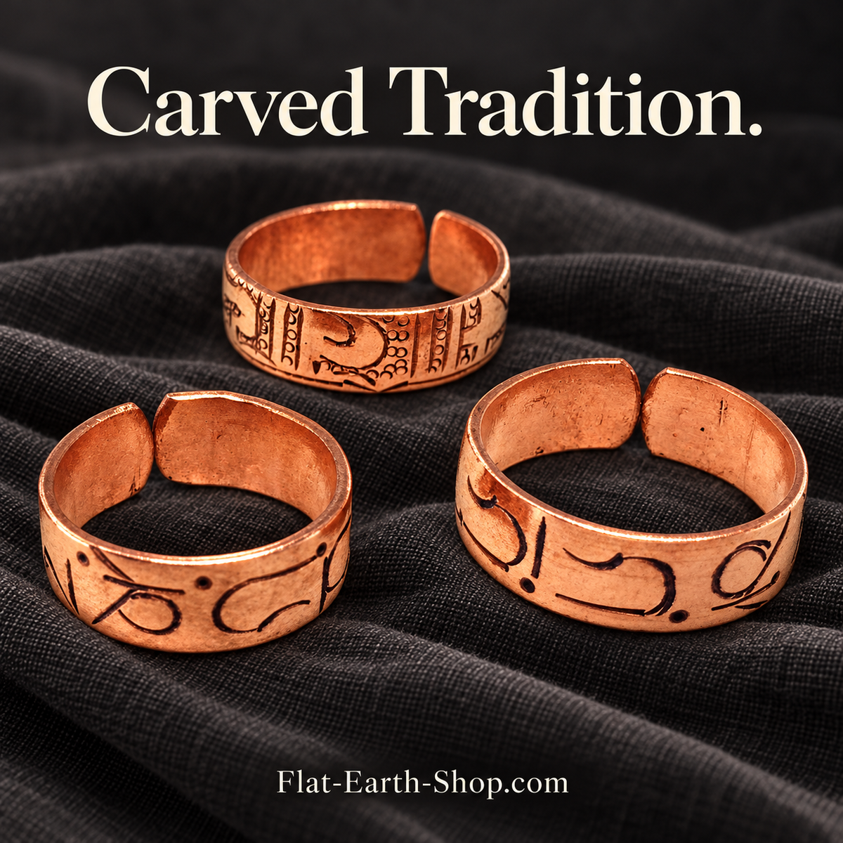 carved tradition copper ring design in a dark studio setting