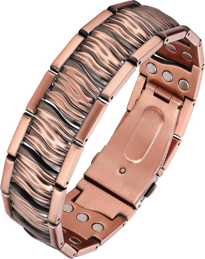 Copper Link Bracelet — Geometric Current | Dual Texture