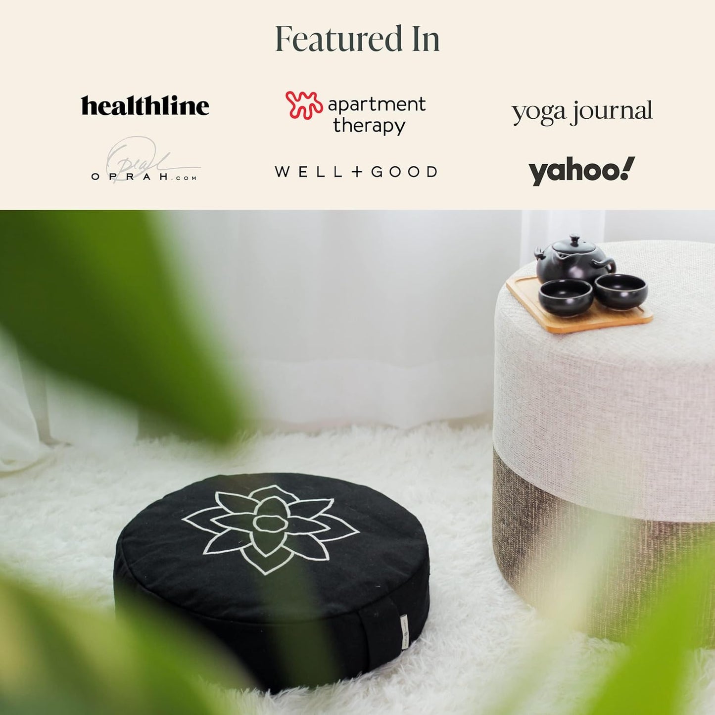 Mindful & Modern Large Meditation Cushion — Crescent Zafu with Buckwheat Fill