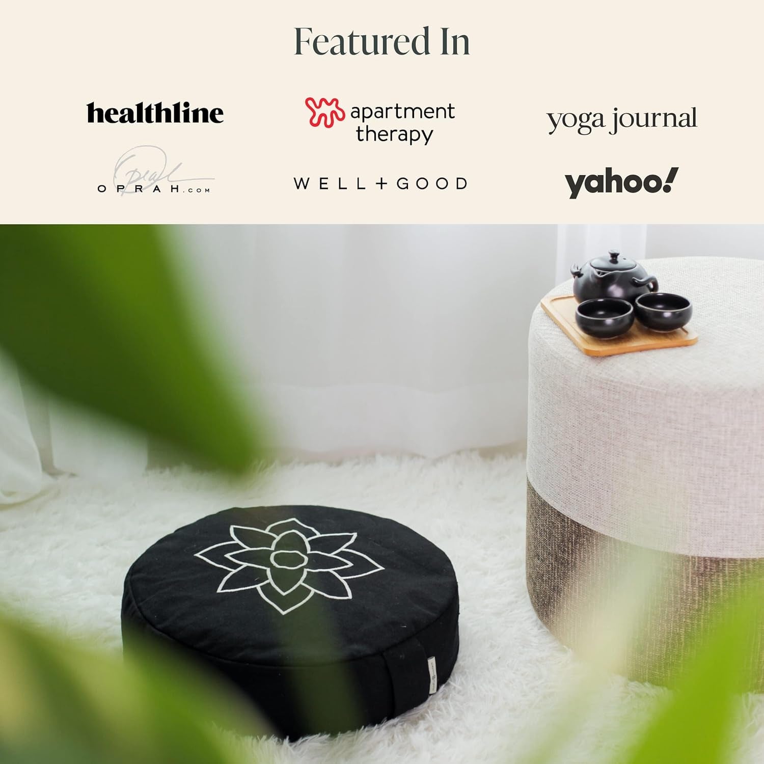 Mindful & Modern Large Meditation Cushion — Crescent Zafu with Buckwheat Fill