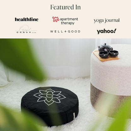 Mindful & Modern Large Meditation Cushion — Crescent Zafu with Buckwheat Fill