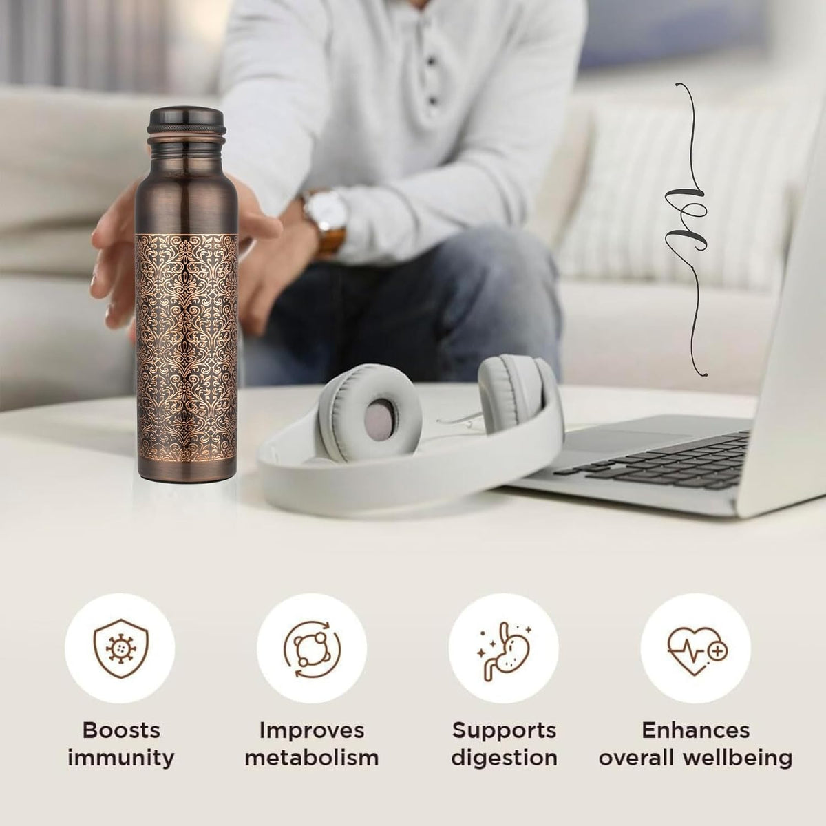 Copper Water Bottle — Antique Bloom | 32 oz