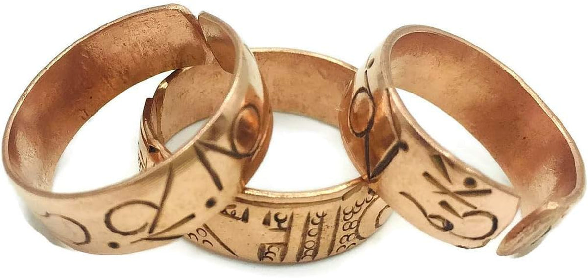 Copper Ring Set — Carved Tradition | 3 Adjustable Rings