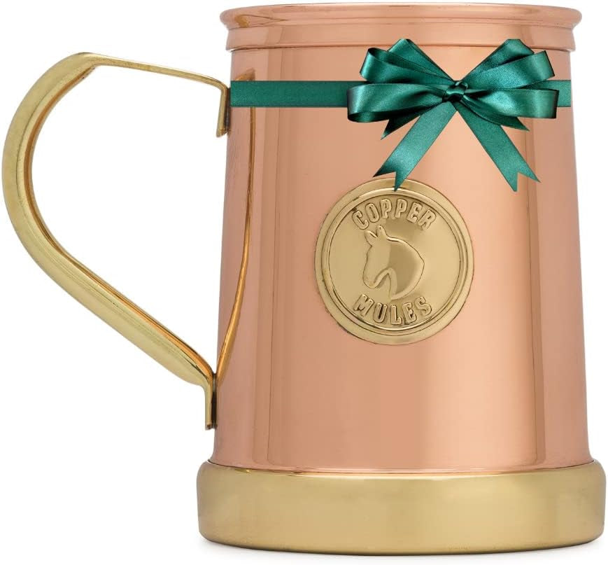the Finest Handcrafted Copper Mug Unique Patented Design - Solid Brass Base and Handle - Holds 18Oz