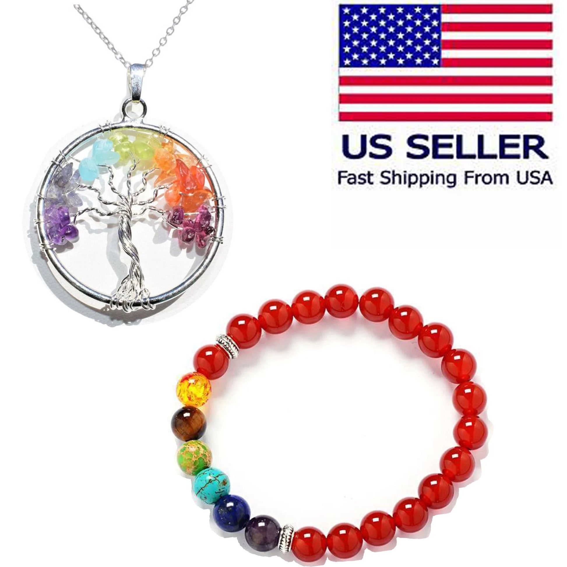 Unisex Chakra Pendant Necklace & Turquoise Energy Bracelet Set – Harness the Power of Balance & Healing