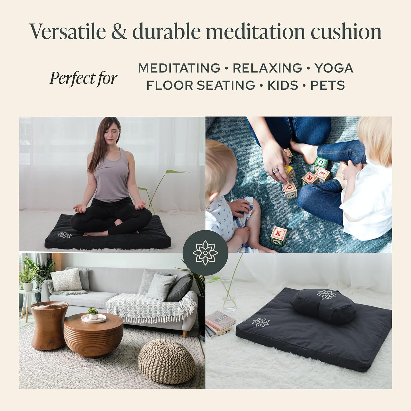 Mindful & Modern Zabuton Meditation Mat — Cotton-Filled Floor Cushion