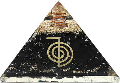 Black Tourmaline Orgone Pyramid – Lotus Flower of Life Energy Generator for Protection & Healing