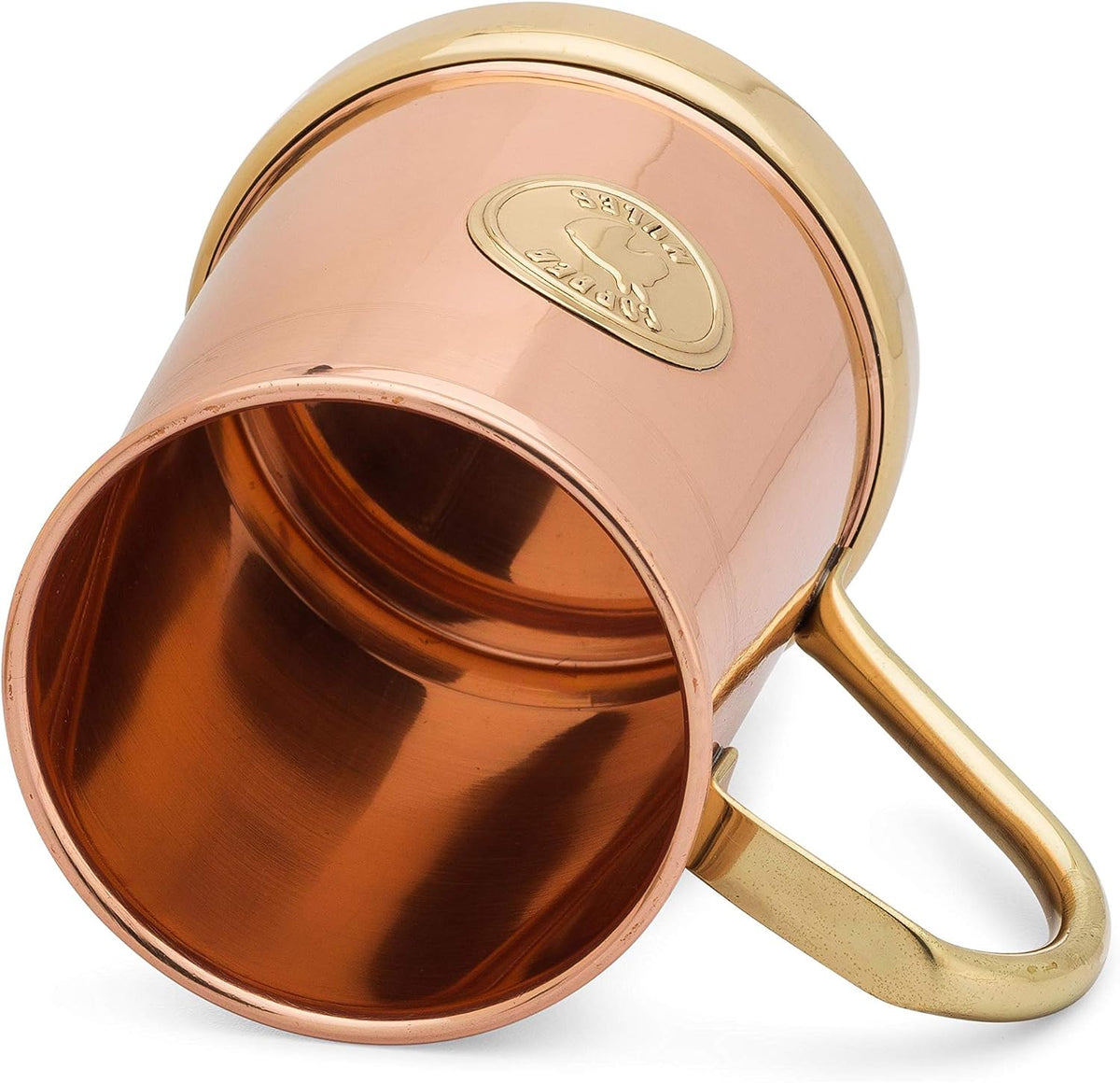 the Finest Handcrafted Copper Mug Unique Patented Design - Solid Brass Base and Handle - Holds 18Oz