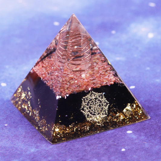 Orgonite Pyramid with Obsidian Stone – EMF Protection & Chakra Energy Healing with Shell Accents