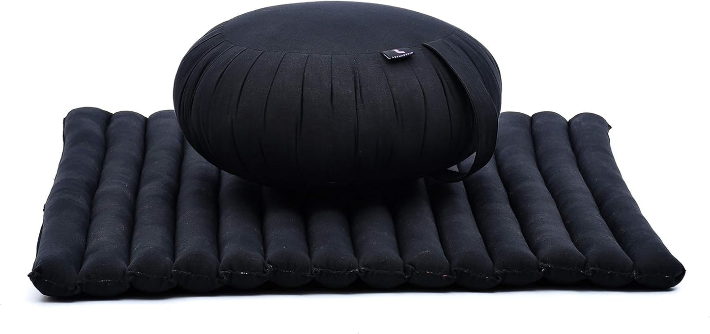 Meditation Cushion Set — Zafu & Roll-Up Zabuton with Kapok Fill