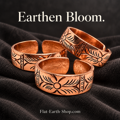 earthen bloom copper ring design in a dark studio setting