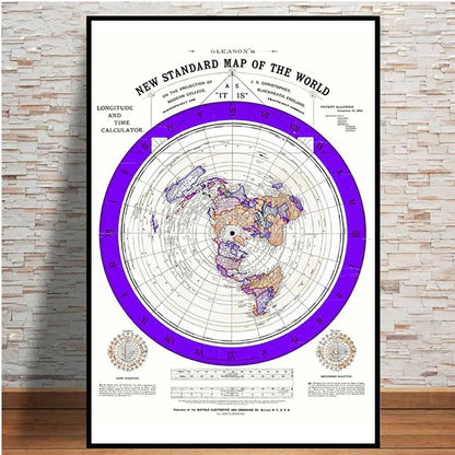 1892 Flat Earth World Map HD Poster 