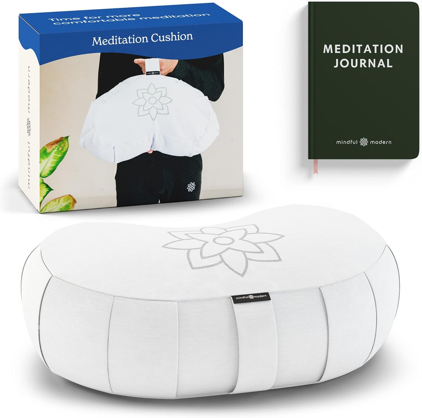 Mindful & Modern Large Meditation Cushion — Crescent Zafu with Buckwheat Fill