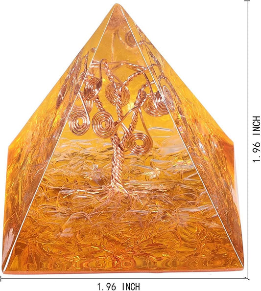 Yellow Crystal Orgone Pyramid with Copper Tree of Life – EMF Protection