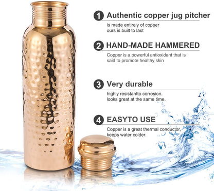Copper Water Bottle & Jute Bag — Woven Journey | 34 oz